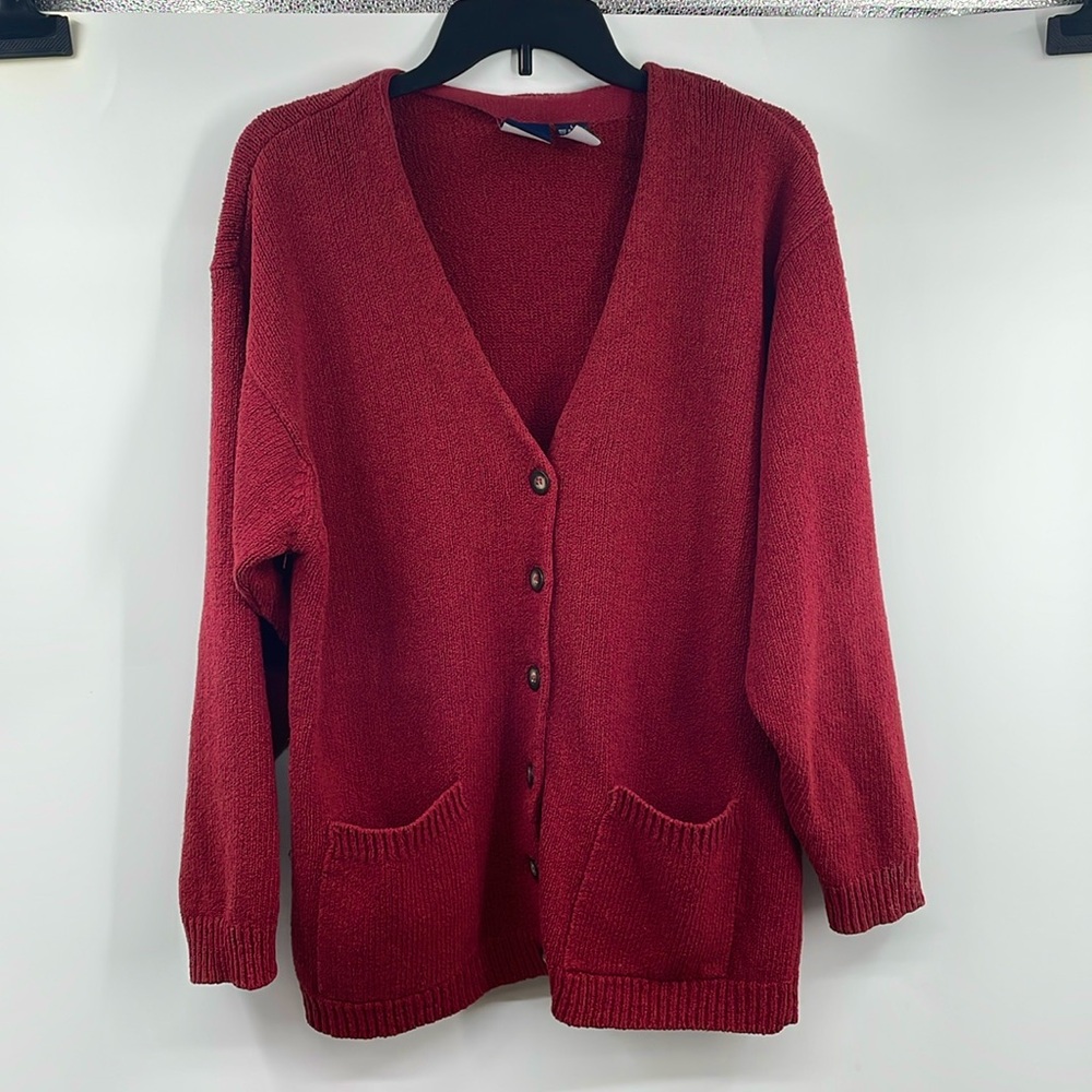 Vintage 90’s Liz Claiborne LizSport Ribbed Knit Berry Cardigan Size Large